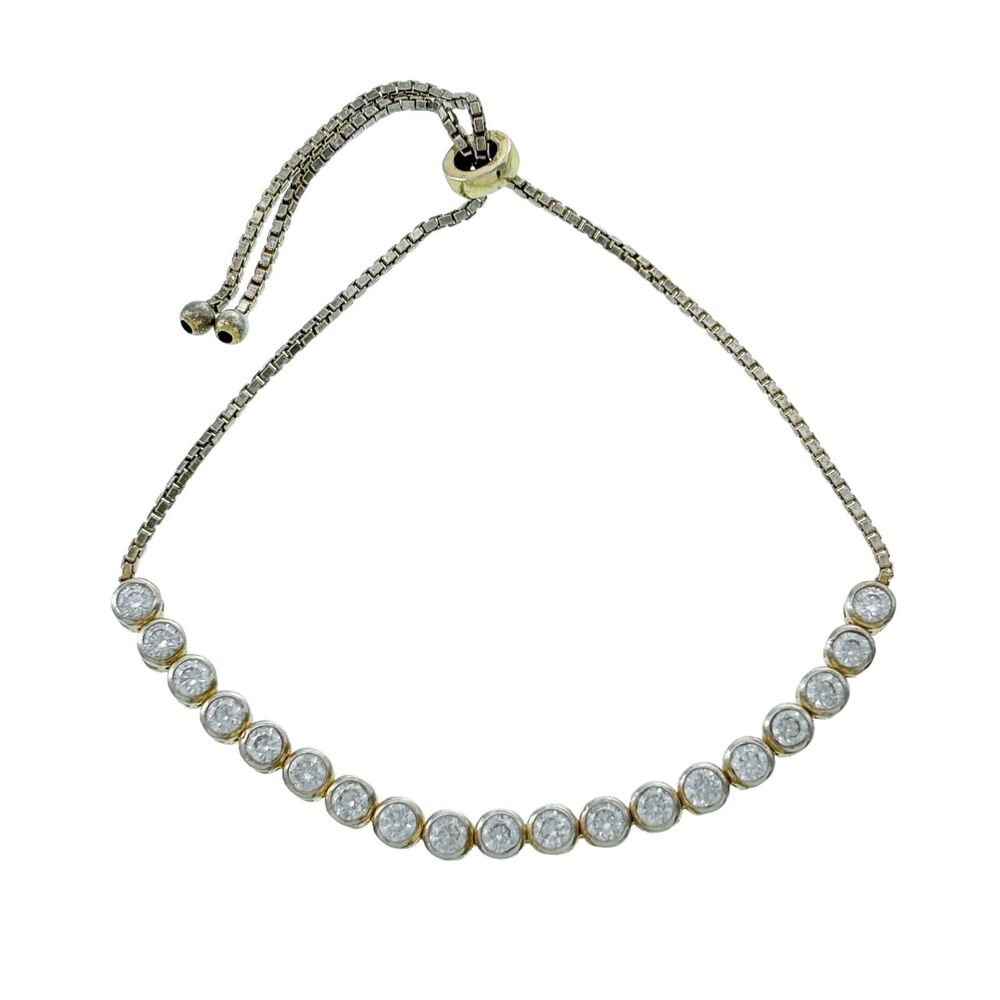 Vintage Sterling Silver Gold-Tone Cubic Zirconia Tennis Bracelet | Adjustable